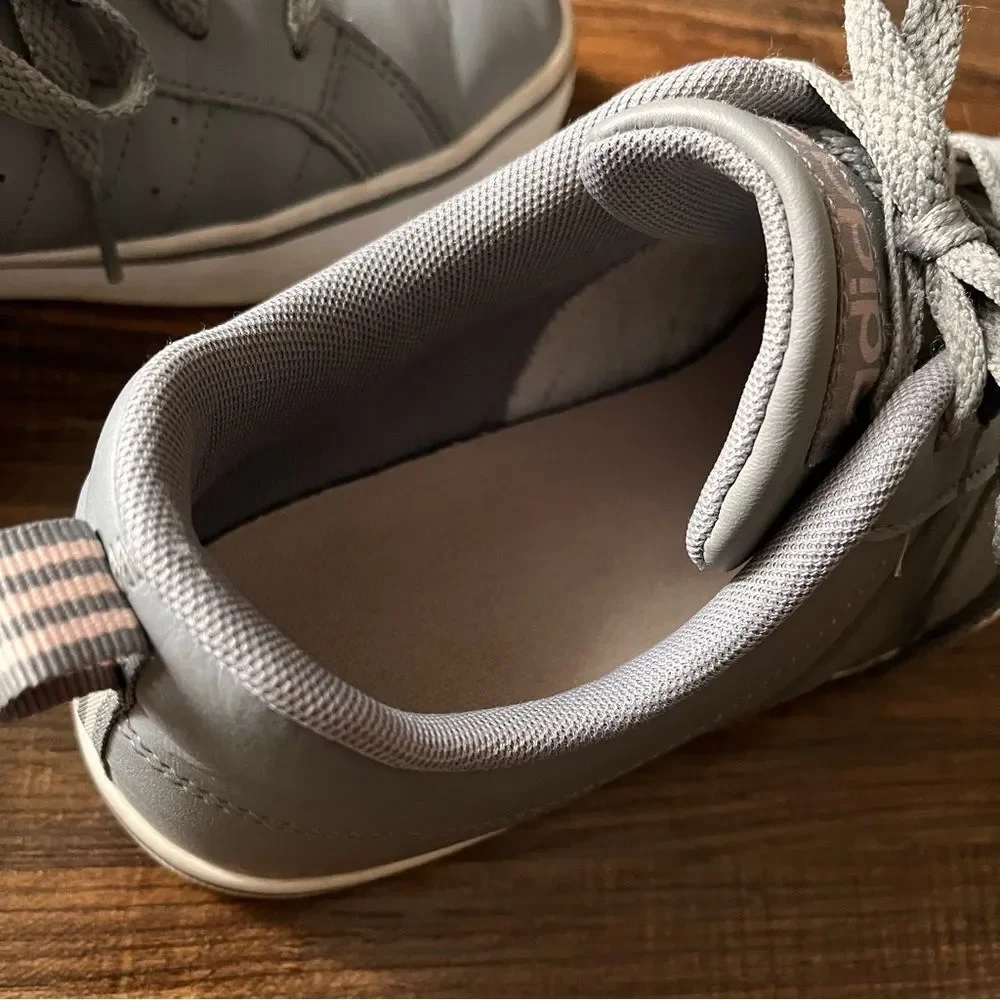 Adidas Neo VS Pace Low Top Gray Leather & Pink Stripe Sneakers Shoes Size 9
